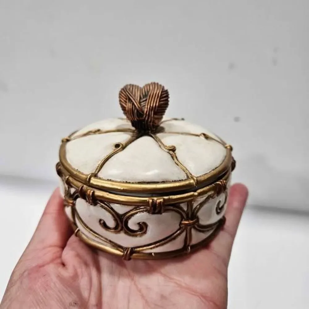 White Gold Copper colored Heart Trinket Box